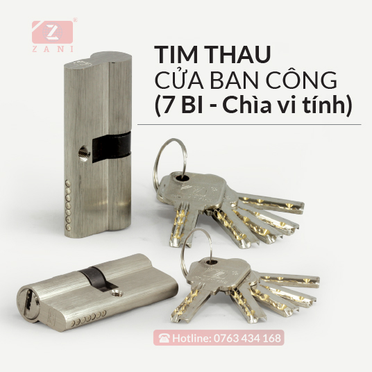 Tim Thau cửa ban công (7 bi chìa vi tính)